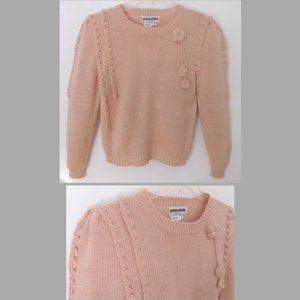 VTG sweater M Nude Peach Wool bl Pom-pom Crew Hong Kong Shoulder detail Pullover